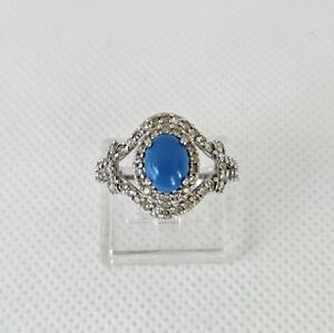Rare Ceruleite & White Zircon Ring In Platinum Over Sterling Silver Size 6!